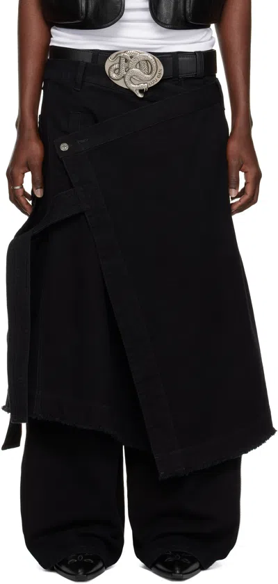 Lu'u Dan Black Apron Denim Skirt In Black Rinse