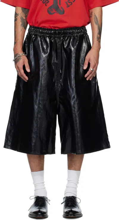 Lu'u Dan Bball Elastic Waist Faux Leather Shorts In Black