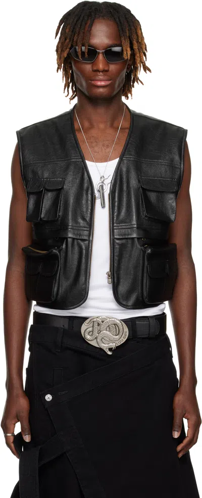 Lu'u Dan Black Cargo Faux-leather Vest