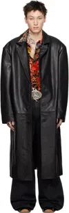 Lu'u Dan Black Crombie Leather Coat In Black