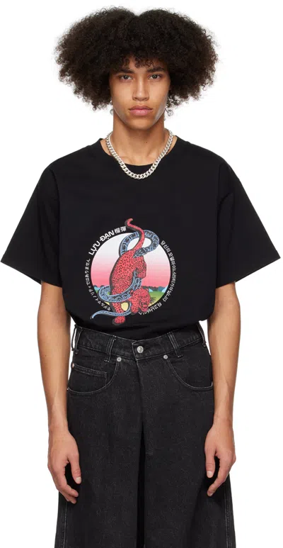 Lu'u Dan Black Ensnared Oversized Concert T-shirt In Black + Tiger Snake
