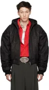 Lu'u Dan Black Hooded Outlaw Leather Jacket In Snake Black