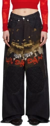 Lu'u Dan Black Knee Patch Jeans In Graph Blck / Bosozok