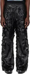 Lu'u Dan Black Laser Cut Wide-leg Faux-leather Pants In Black