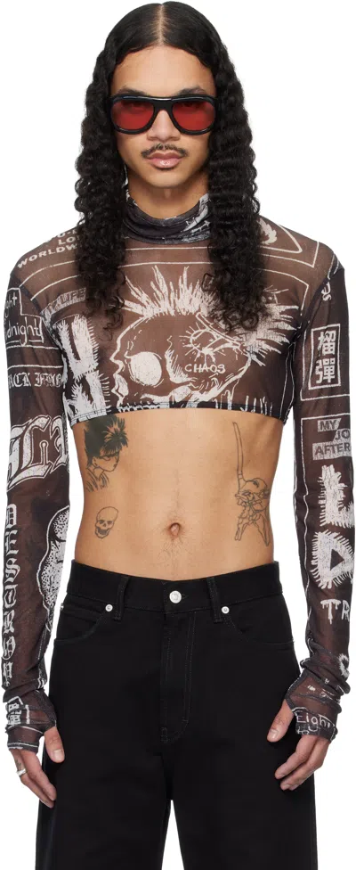 Lu'u Dan Black Masked Mesh Crop Top In Brown