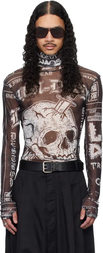 Lu'u Dan Black Masked Mesh Top In Brown