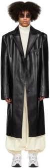 Lu'u Dan Black Oversized Tailored Faux-leather Coat In Black + Logo Print