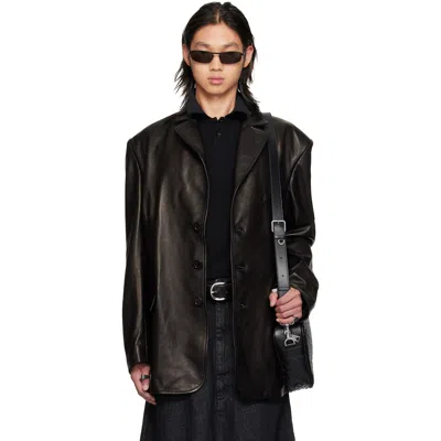 Lu'u Dan Black Oversized Tailored Leather Suit Jacket