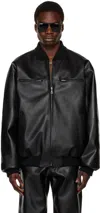 Lu'u Dan Black Reversible Faux-leather Bomber Jacket In Black + Logo Print