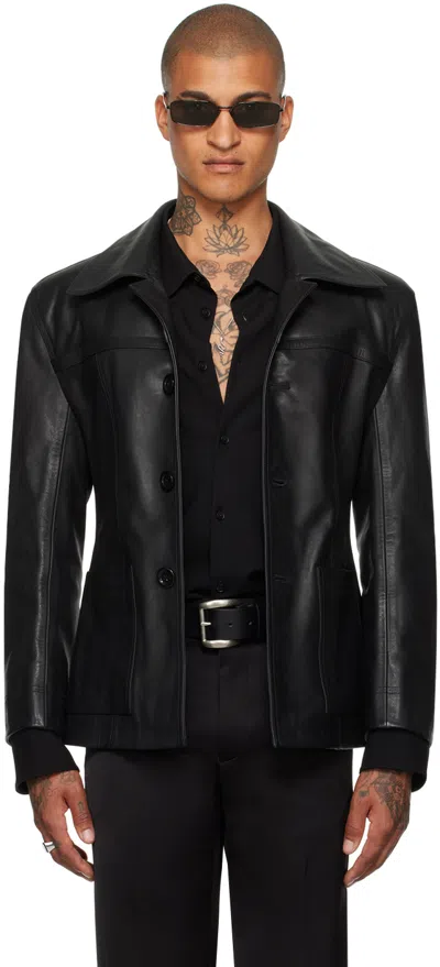Lu'u Dan Black Slim-fit Creep Leather Jacket