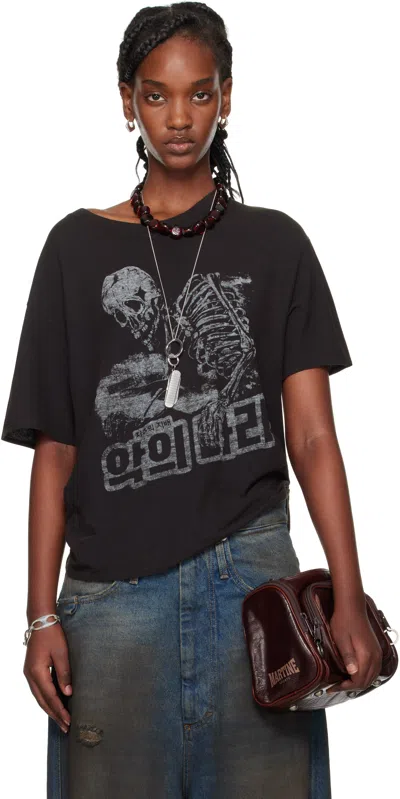 LU'U DAN BLACK SLUBBY JERSEY T-SHIRT