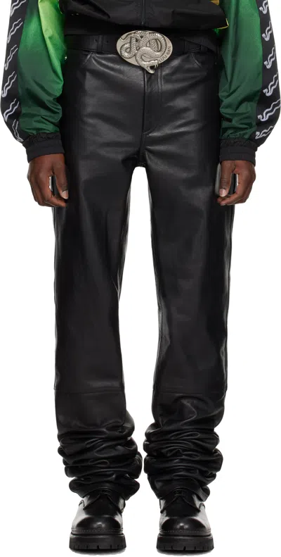 Lu'u Dan Black Stacked Straight Leg Leather Pants