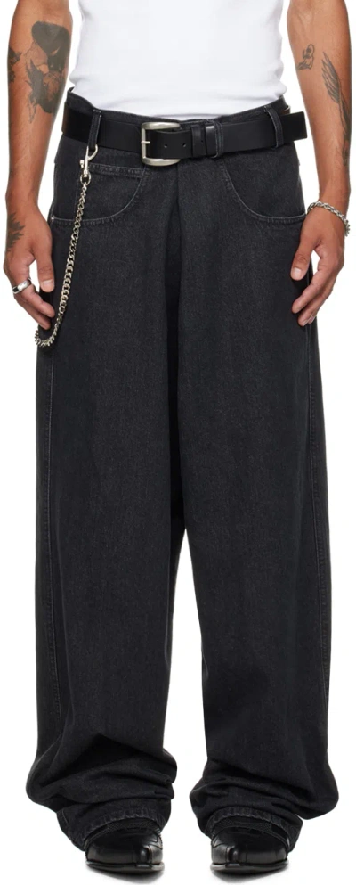 Lu'u Dan Black Unisex Pleated Front Jeans In Graphite Black