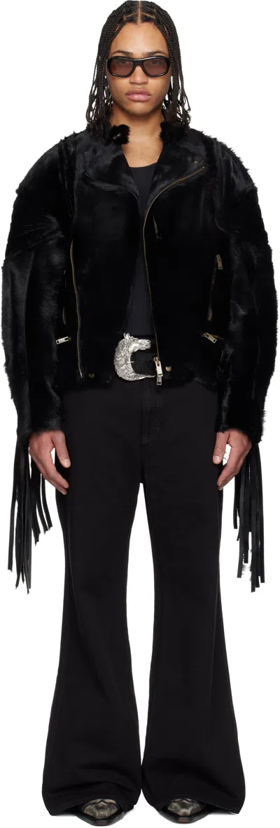 Lu'u Dan Black 'year Of The Horse' Pony Moto L-d Leather Jacket