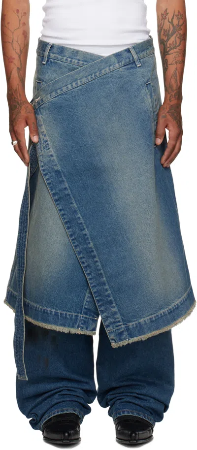 Lu'u Dan Blue Apron Denim Skirt In Vintage Blue