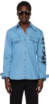 Lu'u Dan Blue Printed Denim Shirt In Farmer Blue + Logo P