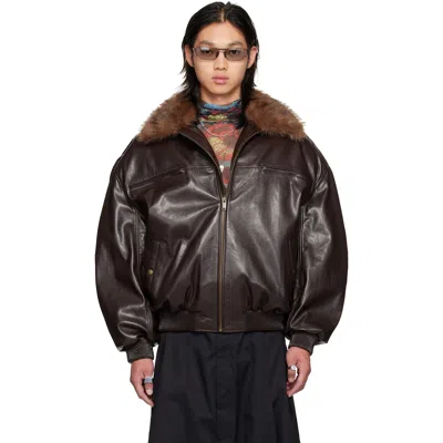 Lu'u Dan Brown Faux-leather Cargo Flight Jacket