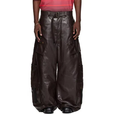 Lu'u Dan Brown Loaded Faux-leather Cargo Pants In Grease