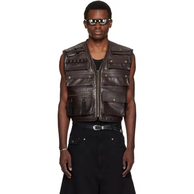 Lu'u Dan Brown Workwear Faux-leather Vest In Grease