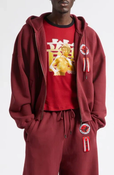 Lu'u Dan Bruce Lee Cotton Fleece Zip-up Hoodie In Brown