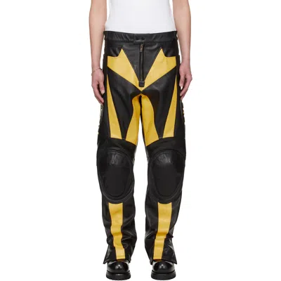 Lu'u Dan Bruce Lee X Lựu Đạn Black & Yellow Moto Racing Leather Pants
