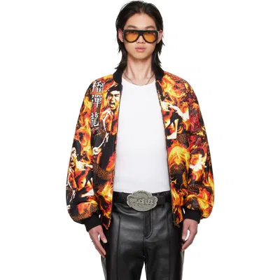 Lu'u Dan Bruce Lee X Lựu Đạn Orange & Black 'bruce Lee' Leather Bomber Jacket In Multi
