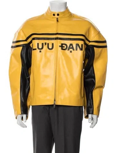 Pre-owned Lu'u Dan Calf Leather Graphic Print Moto Jacket In Yellow