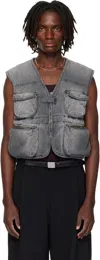 Lu'u Dan Gray Wadded Denim Cargo Vest In Gray