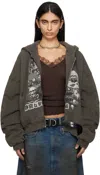 Lu'u Dan Gray Wadded Hoodie In Washed Black / Reape