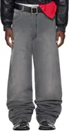 Lu'u Dan Gray Wadded Stack Jeans In Outcast Grey