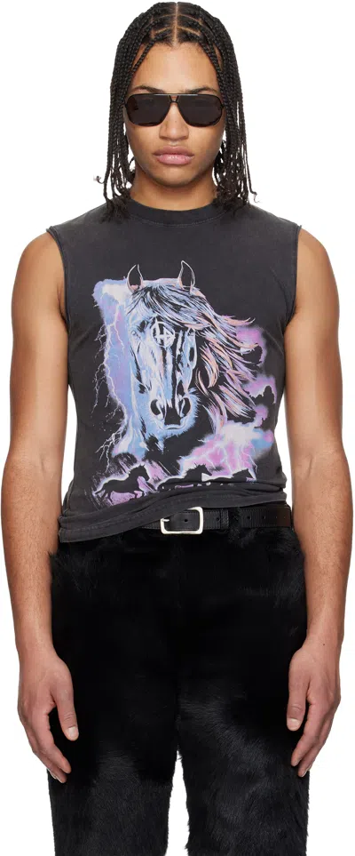 Lu'u Dan Gray 'year Of The Horse' Sleeveless T-shirt In Black
