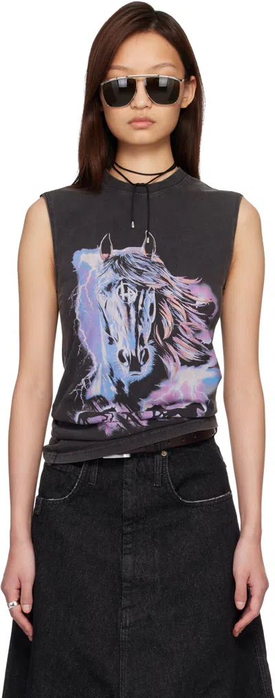 Lu'u Dan Gray 'year Of The Horse' Sleeveless T-shirt In Black