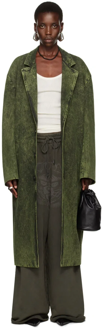 Lu'u Dan Green Crombie Denim Coat In Washed Green