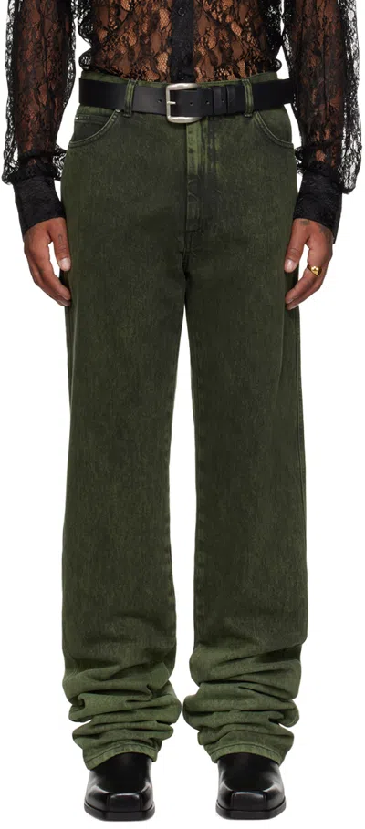 Lu'u Dan Green Stacked Straight Leg Jeans In Washed Green