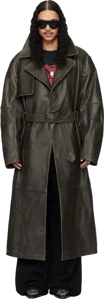 Lu'u Dan Khaki Bastard Military Leather Trench Coat In Brown