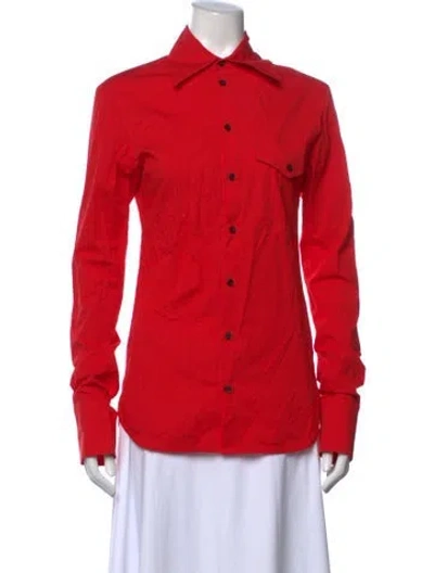 Pre-owned Lu'u Dan Long Sleeve Button-up Top In Red