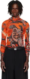 Lu'u Dan Orange & Black Masked Mesh Turtleneck In Orange
