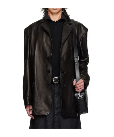 Lu'u Dan Oversized Tailored Suit Leather Blazer In Black