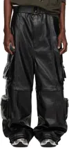 Lu'u Dan Black Belted Faux-leather Cargo Pants In Black