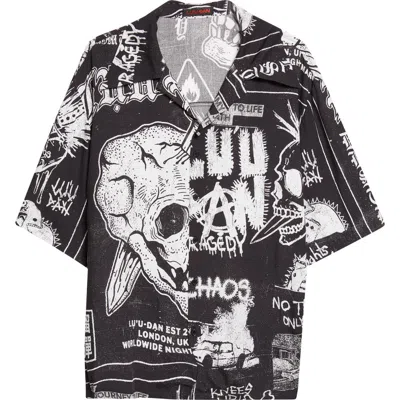 Lu'u Dan Punk Flyer Print Camp Shirt In Black