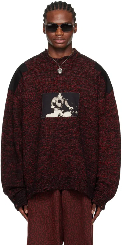 Lu'u Dan Red & Black Shoulder Patch Sweater In Red / Black