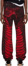 Lu'u Dan Red & Black 'year Of The Snake' Stacked Straight Leg Jeans In Python Red / Black