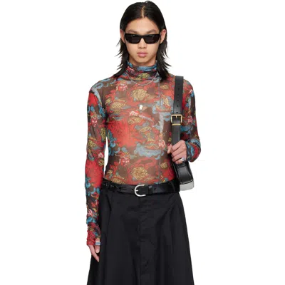 Lu'u Dan Red Masked Mesh Turtleneck