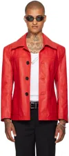 LU'U DAN RED SLIM-FIT CREEP LEATHER JACKET