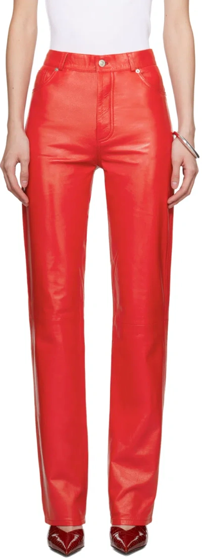 Lu'u Dan Red Straight Leg Leather Pants