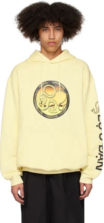 Lu'u Dan Ssense Exclusive Yellow Printed Hoodie In Custard + Snake Prin
