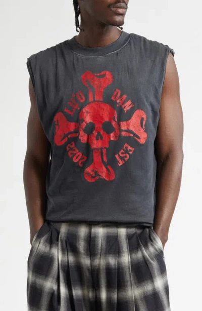 Lu'u Dan Wadded Cotton Graphic Muscle Tee In Black