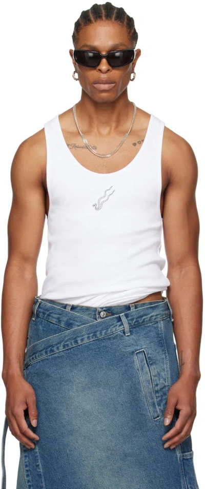 Lu'u Dan White Embroidered Tank Top