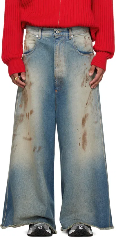 Lu'u Dan Blue Wide Cropped Jeans In Stained Blue
