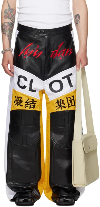 Lu'u Dan Yellow & White Clot Edition Moto L-d Faux-leather Trousers In Yellow/white/black